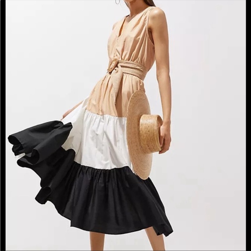 Anthropologie Colorblock Midi Dress - Black, White, Tan